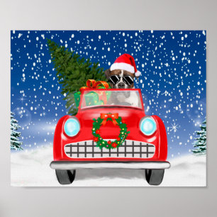 Poster Cachorro Boxer Dirigindo Carro Na Neve Natal 