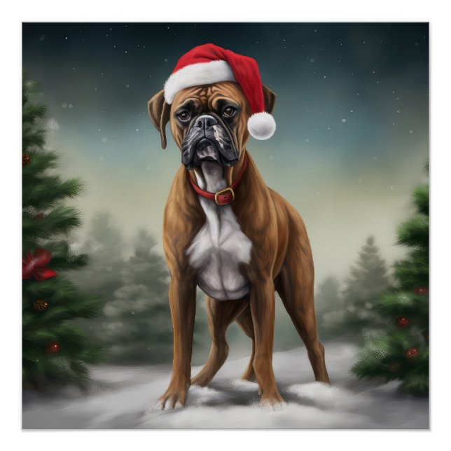 Pôster Cachorro Boxer na Neve Natal (Frente)