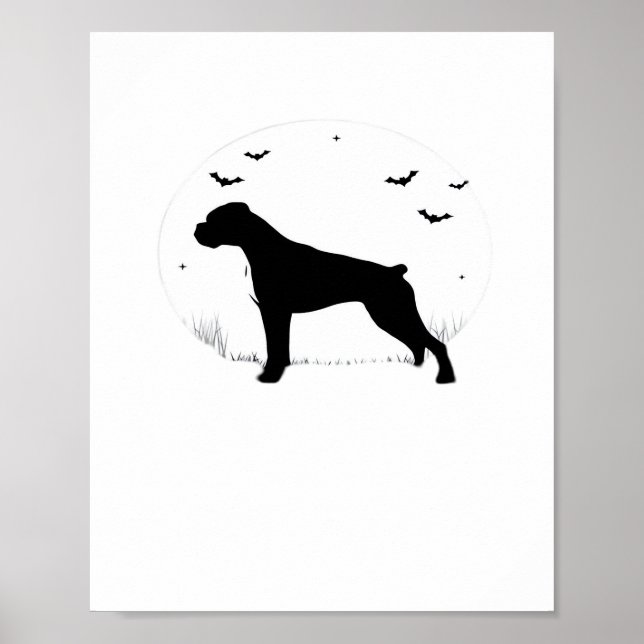 Poster Cachorro-Boxer - Silhueta da Lua Halloween Clássic (Frente)