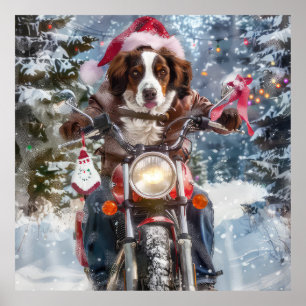 Poster Cachorro Brittany Spaniel Pilotando Motocicleta Na