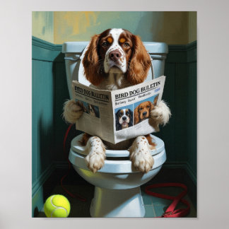 Poster Cachorro Brittany Spaniel Sentado No Toilet Engraç