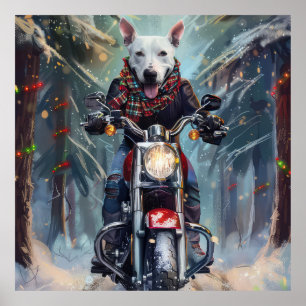 Poster Cachorro Bull Terrier Pilotando Motocicleta Natal