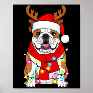 Poster Cachorro Bulldog Inglês Árvore Luzes de Natal Pija