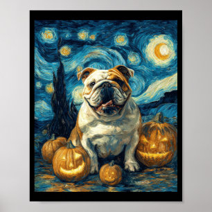 Poster Cachorro Bulldog Inglês Fofo de Halloween Jack O L