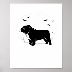 Poster Cachorro Bulldog Inglês - Halloween Moon Silhouett