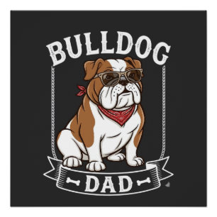 Pôster Cachorro Bulldog Pai Óculos de Sol Bandana