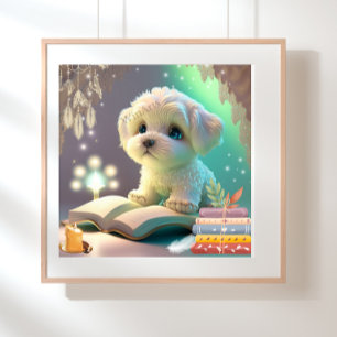 Poster Cachorro Cachorro Cachorro Lendo livro Nursery Art