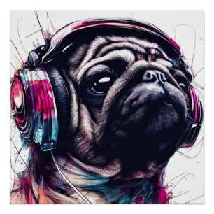 Pôster Cachorro Cachorro com ilustração da cor da água do