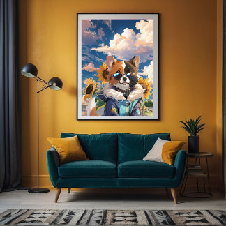 Poster Cachorro Cachorro Inspiracional Floral Girassol-Bo