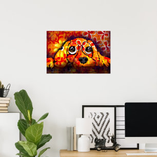 Poster Cachorro Cachorro Olhos Whimsg Abstrato Floral Lar