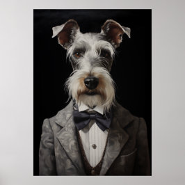 Poster Cachorro Cachorro Portraje Cinza Suit Arco Tie