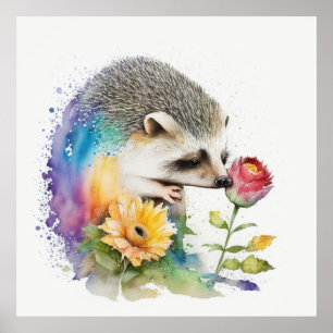 Poster Cachorro cheirando rosa vermelha