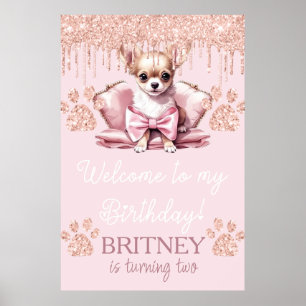 Poster Cachorro Chihuahua com festa de boas-vindas de ani