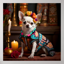 Poster Cachorro Chihuahua em um Altar para Dia dos Mortos