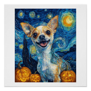 Pôster cachorro chihuahua sorrindo noite estrelada por Va