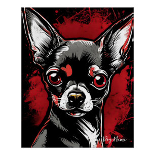 Pôster Cachorro Chihuahua, Vermelho e Negro 005 - Ulises 
