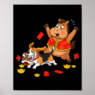 Poster Cachorro Chinês Cavalos Engraçado Crianças Homens