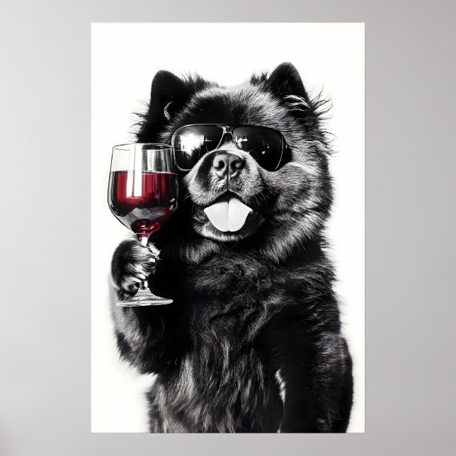Poster Cachorro Chow Chow Engraçado Arte de Vinho Impress (Frente)