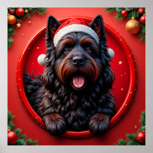 Poster Cachorro com Chapéu de Papai Noel Cercado por Nata