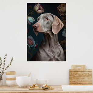 Poster Cachorro com Flores Retrato de Pet Elegante