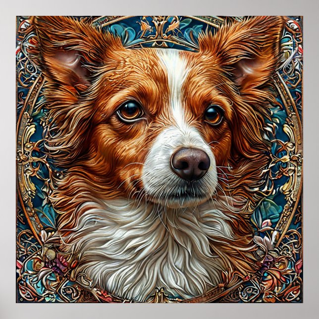 Poster Cachorro Com Fundo Decorativo Ornamentado (Frente)