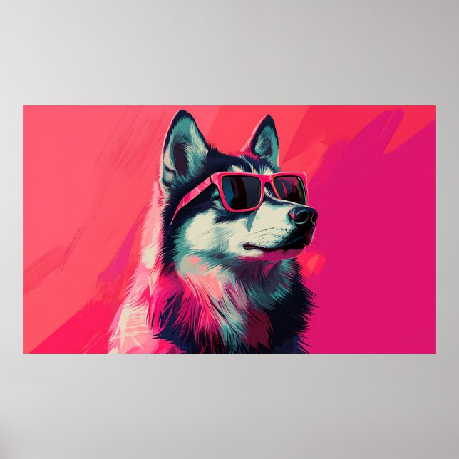 Poster Cachorro Cool Siberian Husky com óculos de sol (Frente)