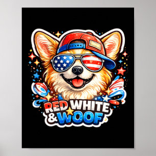 Poster Cachorro corgi engraçado vermelho branco e woof pa