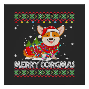 Pôster Cachorro Corgi Feliz Corgmas Papai Noel Corgi Nata