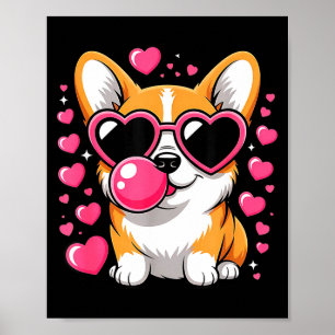 Poster Cachorro Corgi Fofo Coração Óculos de Sol Dia dos 