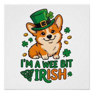 Pôster Cachorro Corgi "Um Pouco Irlandês" Dia de São Patr