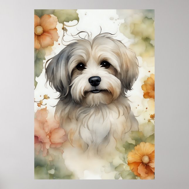 Poster Cachorro Cute Havanese em Watercolor (Frente)