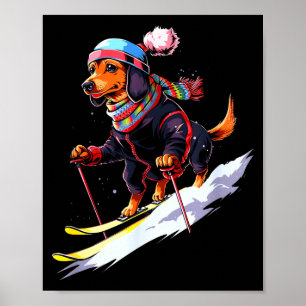 Poster Cachorro dachshund esquiador esquiador esqui inver