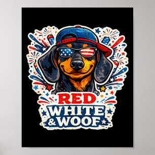 Poster Cachorro dachshund patriótico engraçado vermelho b