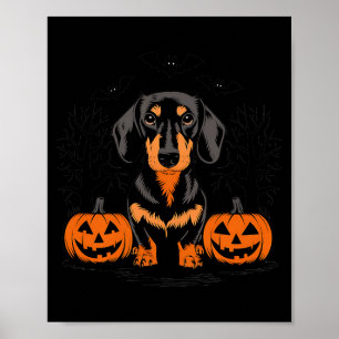 Poster Cachorro Dachshund Preto e Dourado de Halloween Co