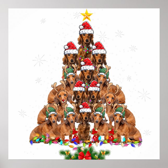 Poster Cachorro de Árvore de Natal Dachshund Luzes de Nat (Frente)