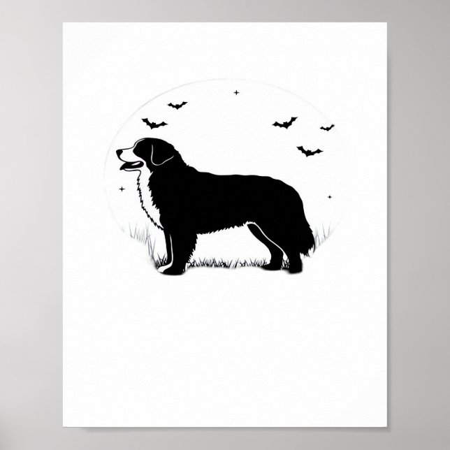 Poster Cachorro de Bernese - Lua de Halloween Silhouette  (Frente)