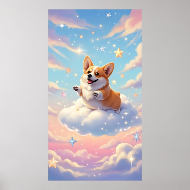 Poster Cachorro de corgi encantador nas nuvens (Frente)