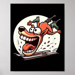 Poster Cachorro de Esqui Maluco Deslizando Cartoon Humor 