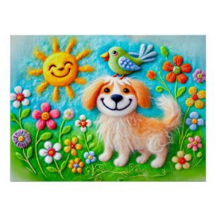 Pôster Cachorro de Feltro Aproveitando o Sol de Verão