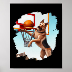 Poster Cachorro De german shepherd Jogando De Basquete