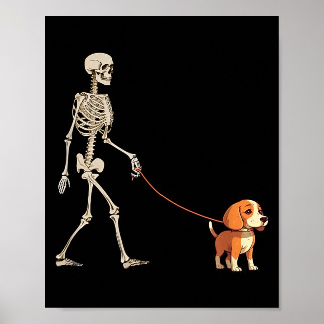 Poster Cachorro de Halloween Esqueleto de Beagle Engraçad (Frente)