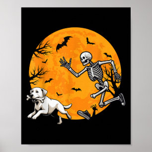Poster Cachorro de Halloween Esqueleto Perseguindo Cachor