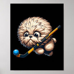 Poster Cachorro De Hockey Fofo Com Bastão E Bola Kawaii S