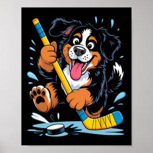 Poster Cachorro de Hóquei Bernese Mountain Dog Diversão n