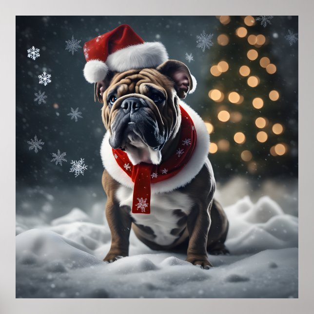 Poster Cachorro de Natal bonito com Papai Noel em Neve (Frente)
