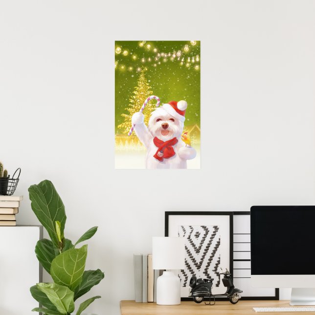 Poster Cachorro de Natal em Santa Chapéu (Escritório em casa)