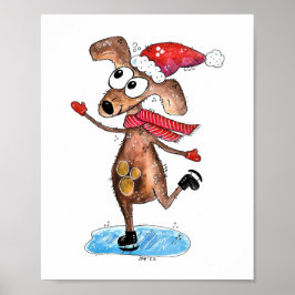 Poster Cachorro de Natal Whimsso em Skates de gelo