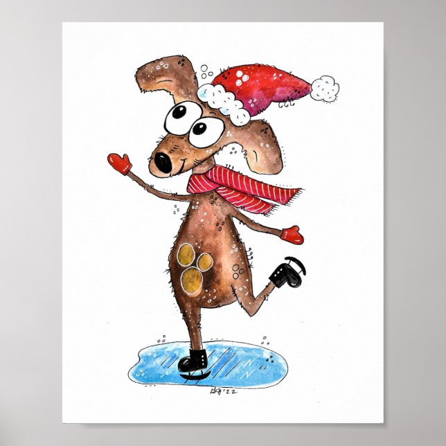 Poster Cachorro de Natal Whimsso em Skates de gelo (Frente)