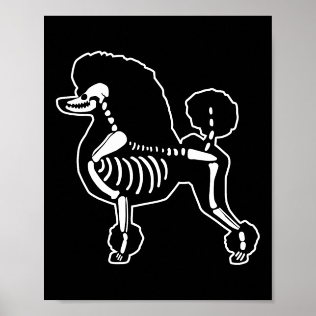 Poster Cachorro de Poodle Engraçado Esqueleto Halloween D (Frente)