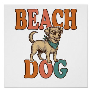 Pôster Cachorro de Praia Gravura Vintage Design Gráfico_1